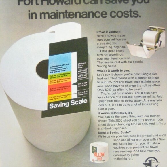 1971 Fort Howard Paper Towel Maintenance Cost Savings Ad Print - Picture 2 of 2